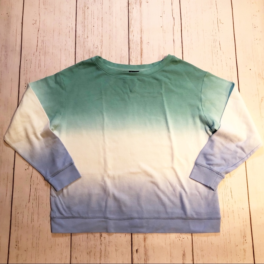 Splendid green blue white ombré striped long sleeve sweater top large